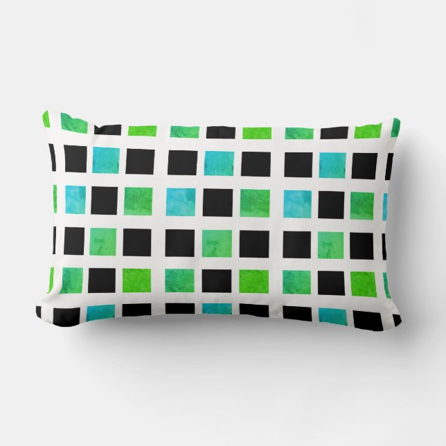 Almohada de Cojín de Bloques Verdes Negros Abstrac (Anverso)
