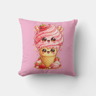 Almohada de cojín de cono de helado de fresa Kawai