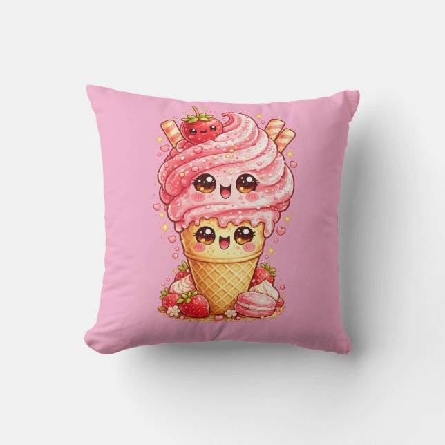 Almohada de cojín de cono de helado de fresa Kawai (Anverso)