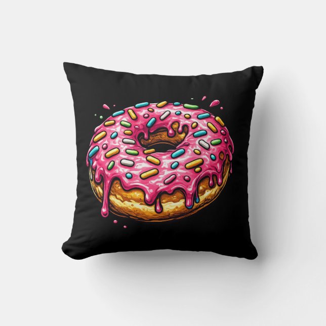 Almohada de cojín de donut rosa Pop Art (Anverso)