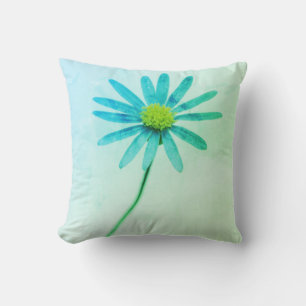 Almohada de cojín de flor de margarita azul feliz