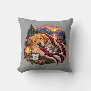 Almohada de cojín de Golden Retriever y gatito dur