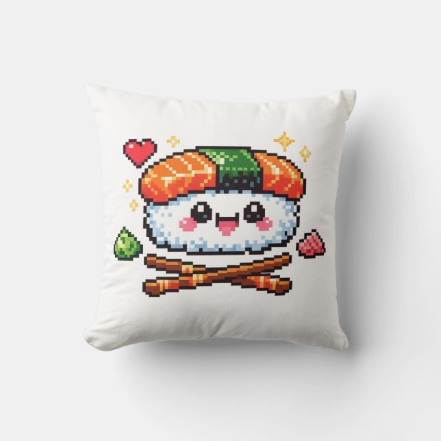 Almohada de cojín de sushi Kawaii Cute Pixel Retro (Anverso)