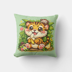 Almohada de cojín de tigre lindo de la selva Kawai