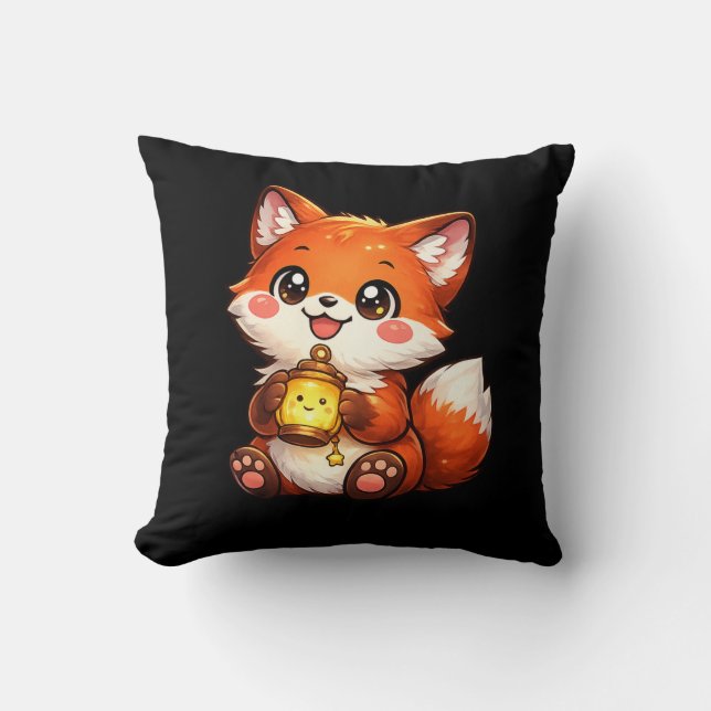 Almohada de cojín de zorro feliz lindo Kawaii (Anverso)