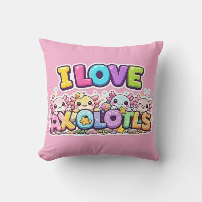 Almohada de cojín Kawaii de Ajolotes que amo (Anverso)