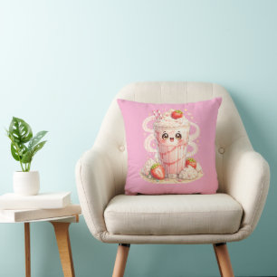 Almohada de cojín Kawaii de batido de fresa