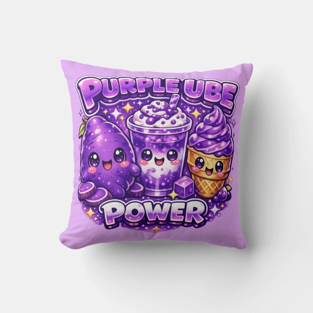 Almohada de cojín Kawaii de poder de ube púrpura (Anverso)