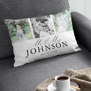 Almohada de Colage de Fotos de Sr y Sra con Monogr