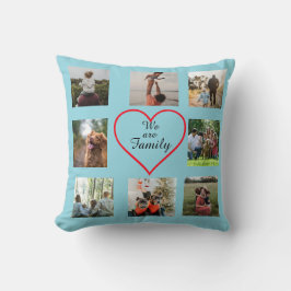 Almohada de colage de fotos del corazón de la fami