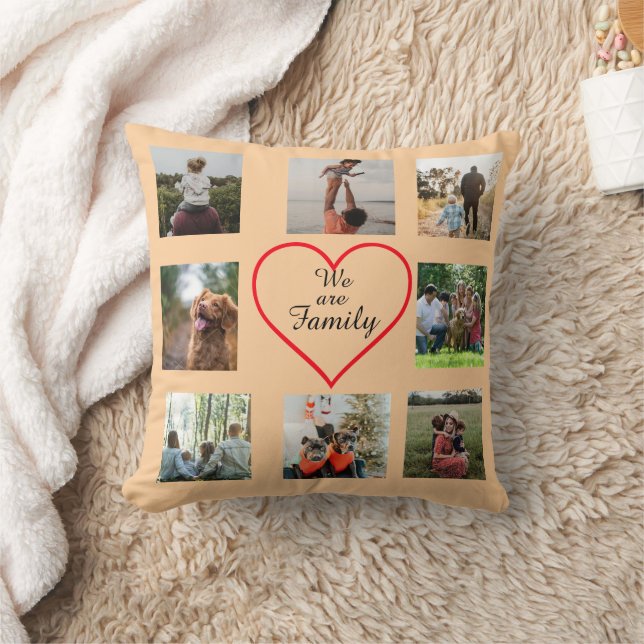 Almohada de colage de fotos del corazón de la fami (Manta)