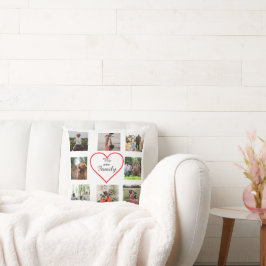 Almohada de colage de fotos del corazón de la fami