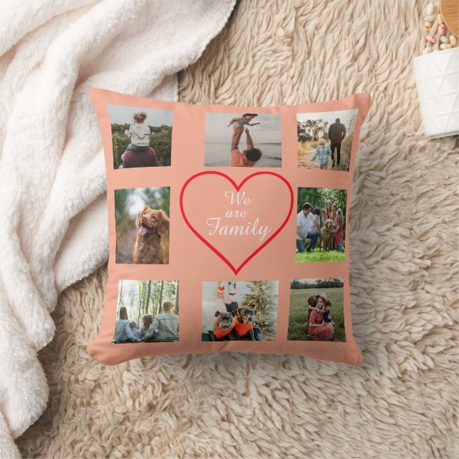 Almohada de colage de fotos del corazón Somos Fami (Manta)