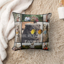 Almohada de colage de fotos familiares de dos cara