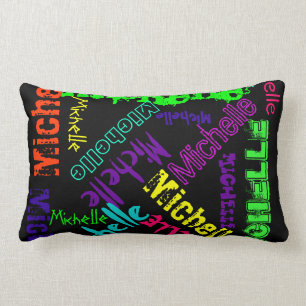 Almohada de Colage de Nombres en Colores Eléctrico