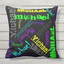 Almohada de Colage de Nombres en Colores Eléctrico