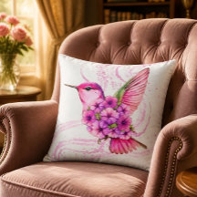 Almohada de colibrí floral rosa