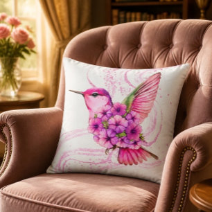 Almohada de colibrí floral rosa