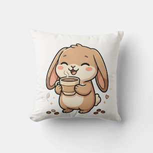 Almohada de conejito lindo bebiendo café