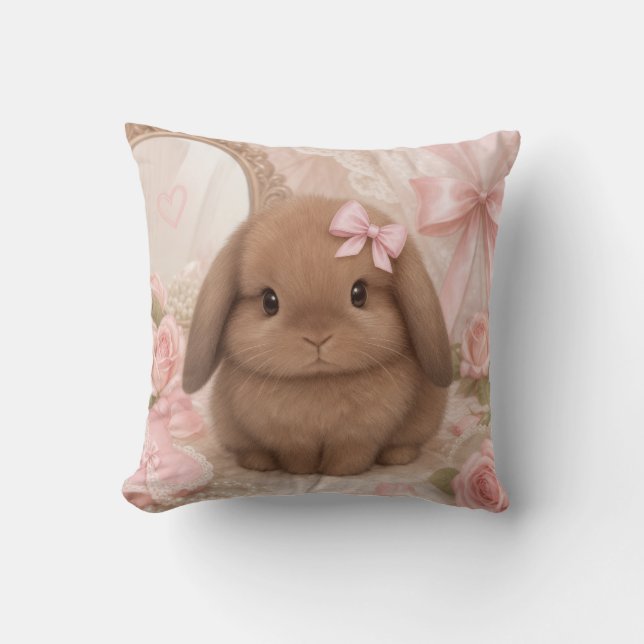 almohada de conejo coquette con lazo rosa  (Anverso)