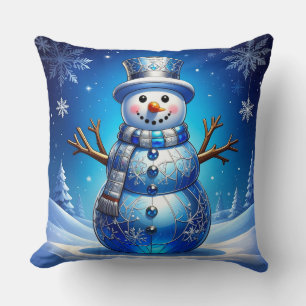 Almohada de Copo de Nieve de Muñeco de Nieve Azul