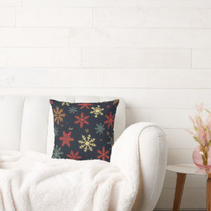 Almohada de copo de nieve de Navidad negra roja do
