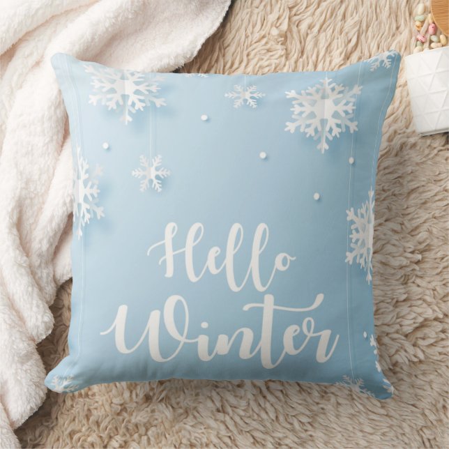 Almohada de copo de nieve elegante en azul suave (Manta)