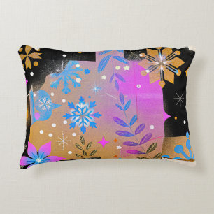 Almohada de copo de nieve rosa azul dorado   Susur