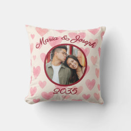 Almohada de corazón de acuarela con foto de amor d