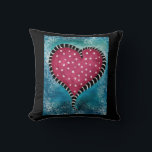 Almohada de Corazón Rosa Azul Negro Bonito<br><div class="desc">Un corazón rosa caprichoso y grueso con un borde de rayas negras serpenteantes sobre un fondo azul manchado y turquesa con toques blancos.</div>