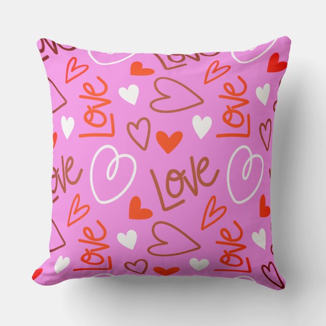 Almohada de Corazones de Amor Garabateados (Anverso)