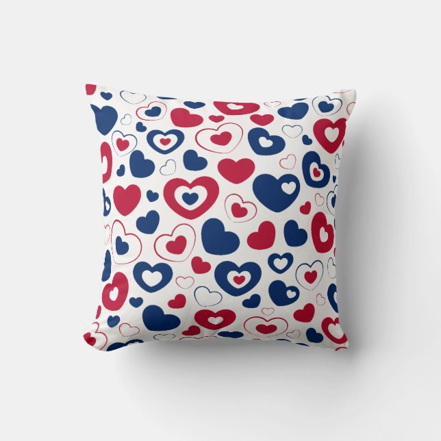 Almohada de corazones rojos y azules (Anverso)