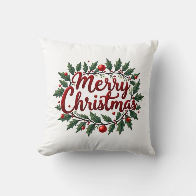 Almohada de corona de Navidad alegre  (Anverso)