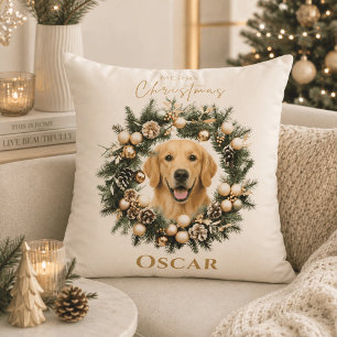 Almohada de corona de Navidad con foto de mascota