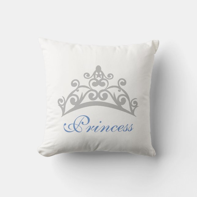 Almohada de corona de princesa azul y blanca (Anverso)