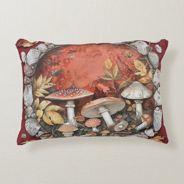 Almohada de Cottagecore con hongos (Anverso)