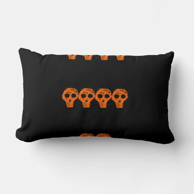 almohada de cráneo negro y naranja de Halloween (Anverso)