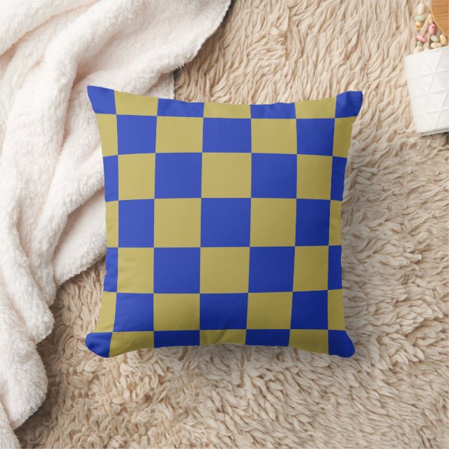 Almohada de cuadros azules y amarillos (Manta)