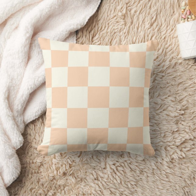 Almohada de cuadros melocotón y blanco (Manta)