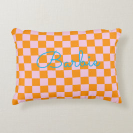 Almohada de cuadros moderna rosa naranja azul NOMB