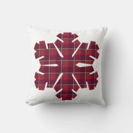 Almohada de cuadros roja burdeos con forma de copo