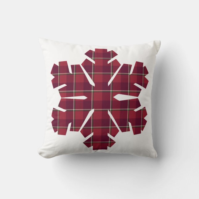 Almohada de cuadros roja burdeos con forma de copo (Anverso)