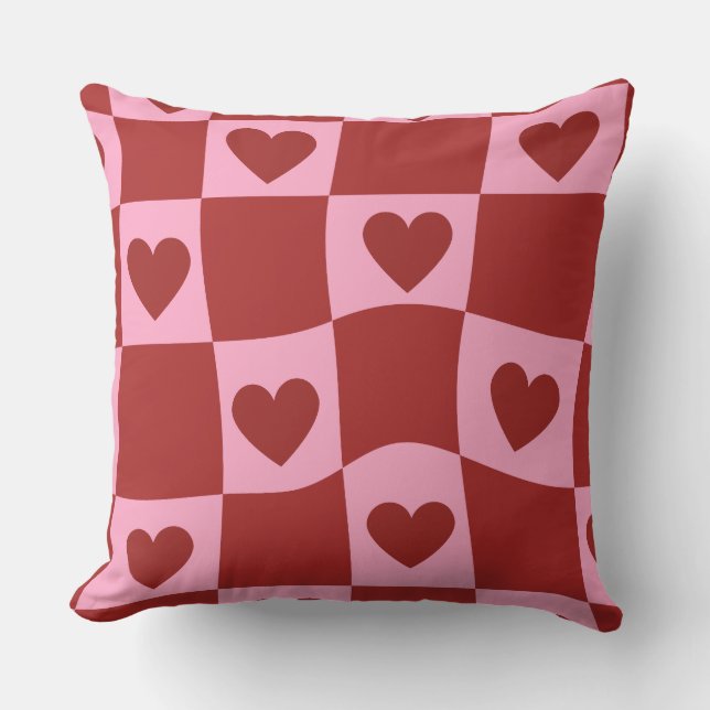 Almohada de cuadros rosa carmesí deformada (Anverso)