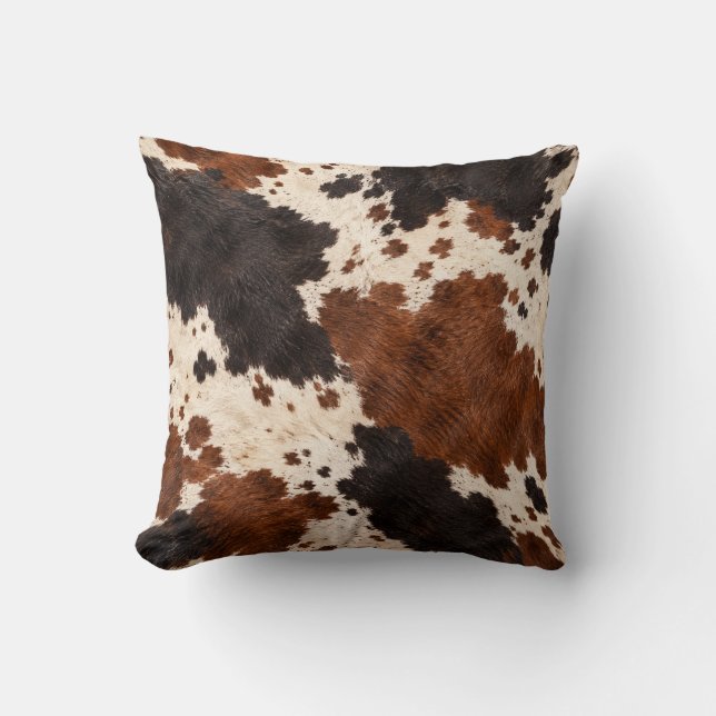 Almohada de Cuero de Vaca Marrón Negro Rústico Occ (Anverso)