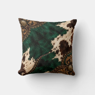 Almohada de Cuero de Vaca Verde Esmeralda de Lujo
