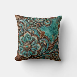 Almohada de cuero occidental con flores de turques