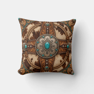 Almohada de cuero occidental de vaqueta turquesa