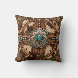 Almohada de cuero occidental de vaqueta turquesa