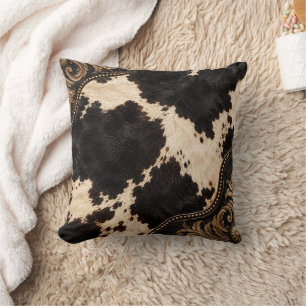 Almohada de cuero Western de cuero de vaca negro