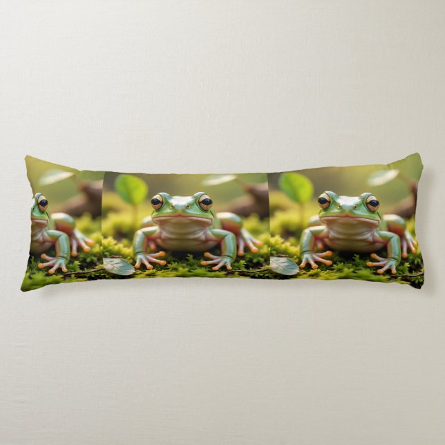 Almohada de cuerpo de rana verde adorable (Anverso)
